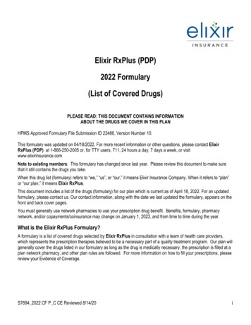 Elixir RxPlus (PDP) 2022 Formulary (List Of Covered Drugs)