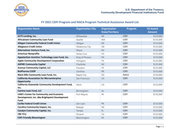 FY 2021 CDFI Program And NACA Program Technical Assistance Award List