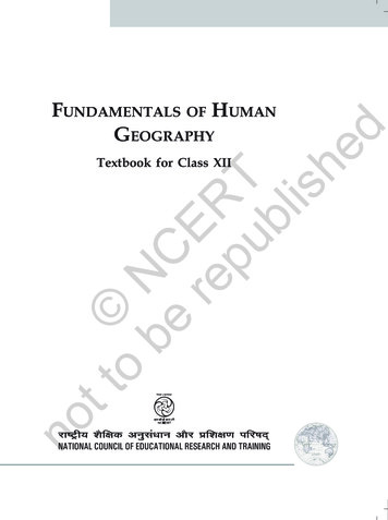 FUNDAMENTALS OF HUMAN GEOGRAPHY Not To Be 
