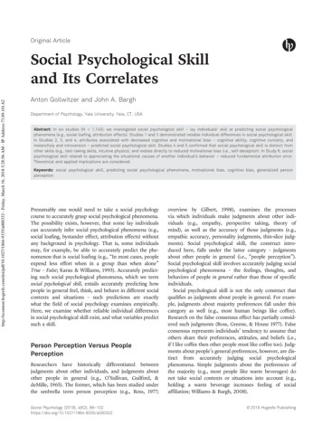Social Psychological Skill And Its Correlates