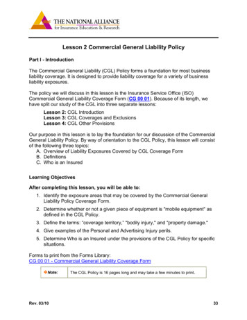 Lesson 2 Commercial General Liability Policy