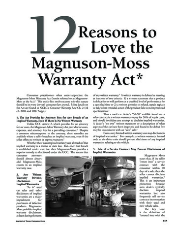 12Reasons To Love The Magnuson-Moss Warranty Act*