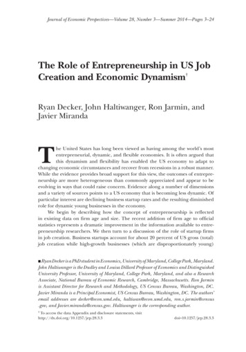 The Role Of Entrepreneurship In US Job Creation And Economic Dynamism - UMD