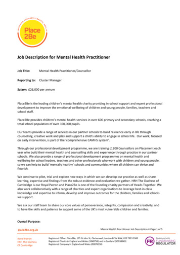 Job Description For Mental Health Practitioner - Place2Be