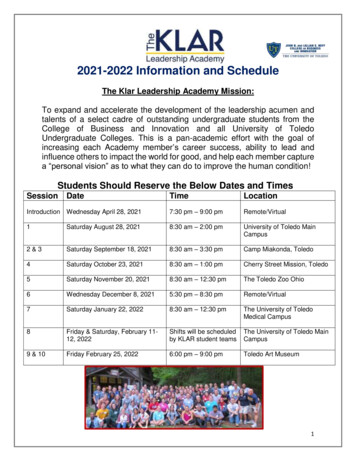 2021-2022 Information And Schedule - University Of Toledo