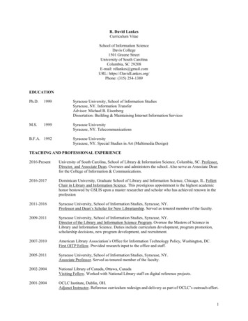 R. David Lankes Curriculum Vita - University Of South Carolina