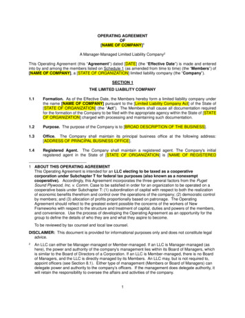 OPERATING AGREEMENT OF [NAME OF COMPANY]1 - Institute