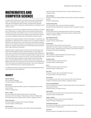 Mathematics And Computer Science - Wesleyan University