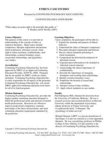 ETHICS: CASE STUDIES - Continuing Psychology Education