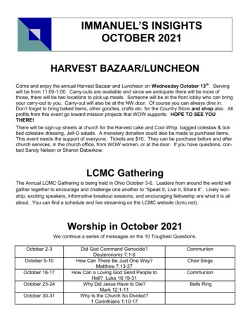 HARVEST BAZAAR/LUNCHEON - Immanuel Lutheran Church