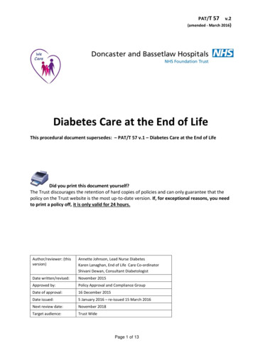 Diabetes Care At The End Of Life - Doncaster And Bassetlaw .