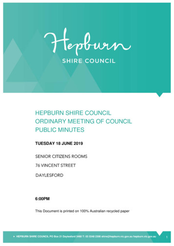 Hepburn Shire Council Ordinary Meeting Of Council Public Minutes