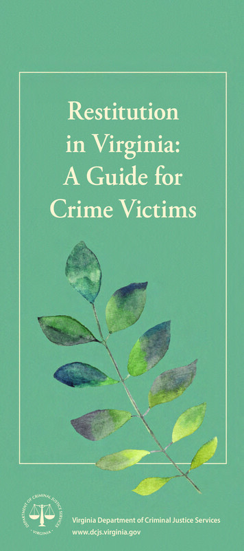 Restitution In Virginia: A Guide For Crime Victims