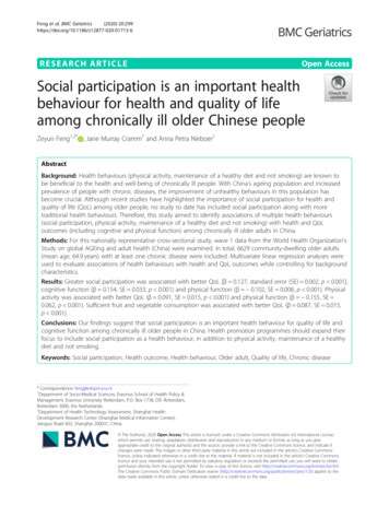 Social Participation Is An Important Health Behaviour For .