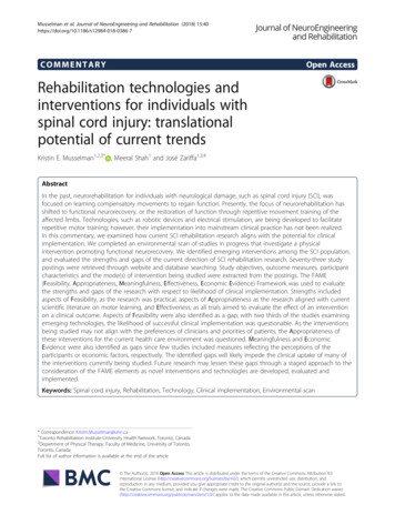 Rehabilitation Technologies And Interventions For Individuals With .