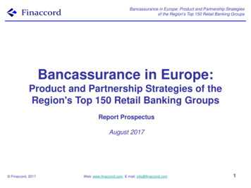 Bancassurance In Europe - Finaccord