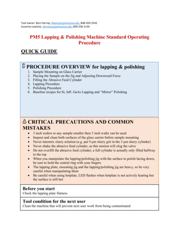 QUICK GUIDE PROCEDURE OVERVIEW For Lapping & Polishing