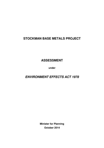 STOCKMAN BASE METALS PROJECT ASSESSMENT - Planning