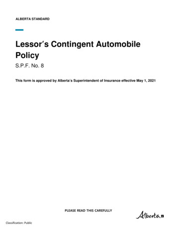 Lessor S Contingent Automobile Policy - Alberta