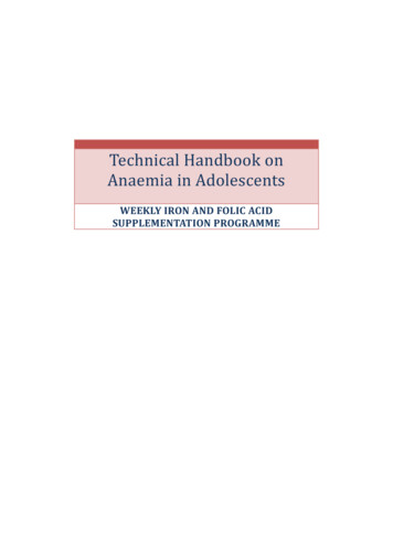 Technical Handbook On Anaemia In Adolescents - NHM