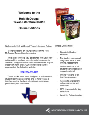 Welcome To The Holt McDougal Texas Literature 2010 