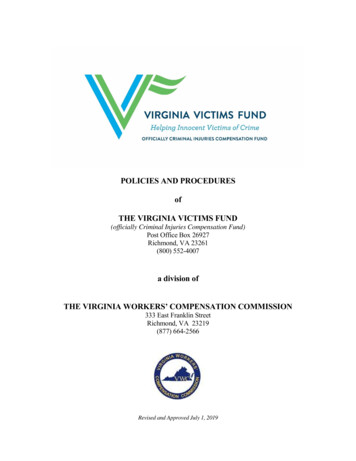 POLICIES AND PROCEDURES Of THE VIRGINIA VICTIMS FUND (officially .