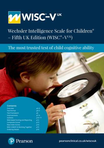 Wechsler Intelligence Scale For Children – Fifth UK .