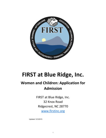Women And Children: Application For Admission - FIRST At Blue Ridge Inc.