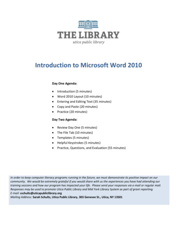 Introduction To Microsoft Word 2010 - Utica Public Library