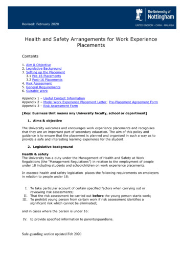 Health And Safety Arrangements For Work Experience Placements