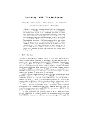 Measuring DANE TLSA Deployment - ISI