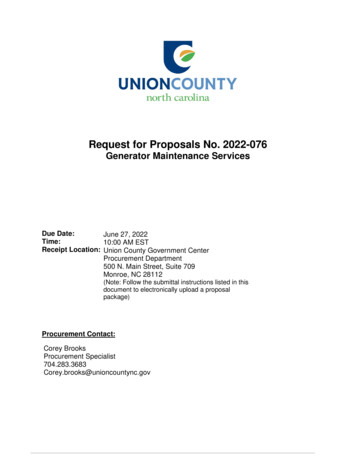 Request For Proposals No. 2022-076 Generator Maintenance Services