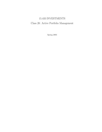 15.433 INVESTMENTS Active Portfolio Management