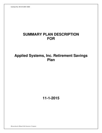 SUMMARY PLAN DESCRIPTION FOR Applied Systems, Inc. Retirement Savings Plan
