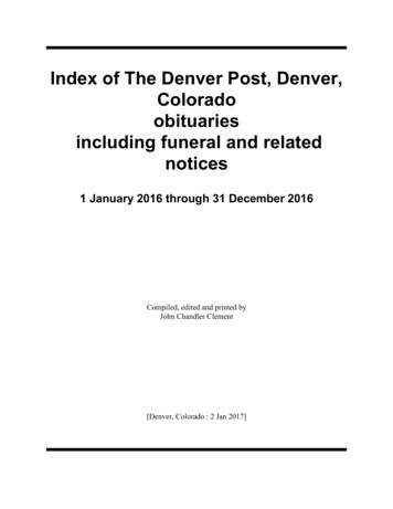 Index Of The Denver Post, Denver, Colorado Obituaries Including Funeral .
