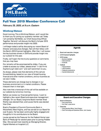 Full Year 2019 Member Conference Call - Fhlb-pgh 