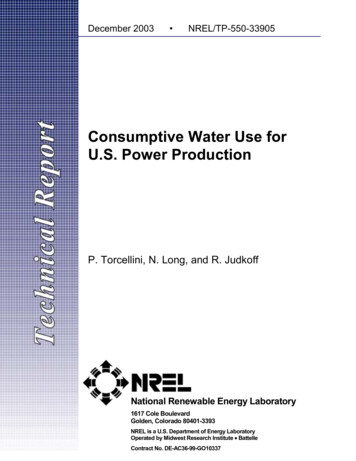 Consumptive Water Use For U.S. Power Production - NREL