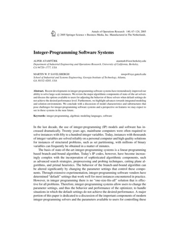 Integer-Programming Software Systems - UC Berkeley