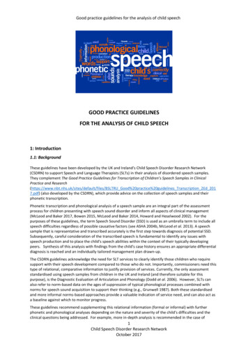 Good Practice Guidelines For The Analysis Of Child Speech - Nb . T