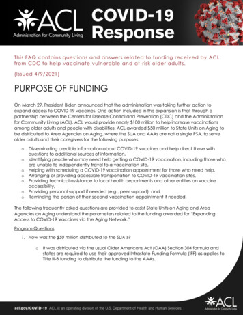 PURPOSE OF FUNDING - Administration For Community Living