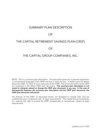 Summary Plan Description Of The Capital Retirement Savings Plan (Crsp .