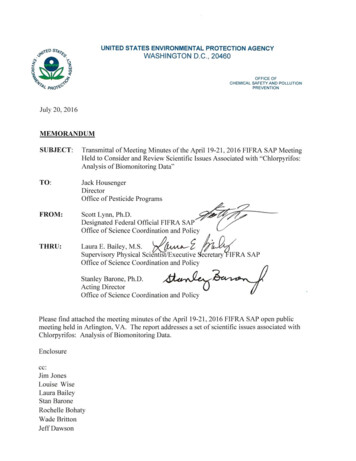 FIFRA Scientific Advisory Panel Minutes No. 2016-01 - US EPA
