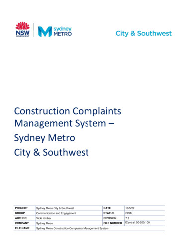 Construction Complaints Management System - Sydney Metro City .