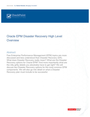 Oracle EPM Disaster Recovery High Level Overview