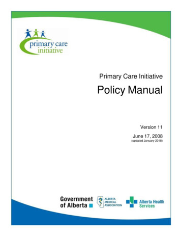 Primary Care Initiative Policy Manual - Alberta