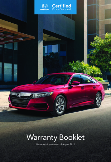 Warranty Booklet - Honda Cars Of Aiken