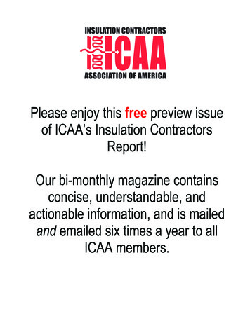Free Preview Issue Of ICAA's Insulation Contractors Report! Our Bi .