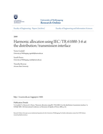 Harmonic Allocation Using IEC/TR 61000-3-6 At The Distribution .
