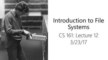 Introduction To File Systems - Harvard University
