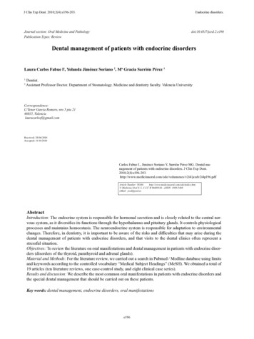 Dental Management Of Patients With Endocrine Disorders - Medicina Oral